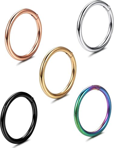 Jstyle 5 Pcs a Set 316L Stainless Steel Septum Piercing Nose Hoop Clicker Ring Hypoallergenic 16G 18G 20G in Kuwait