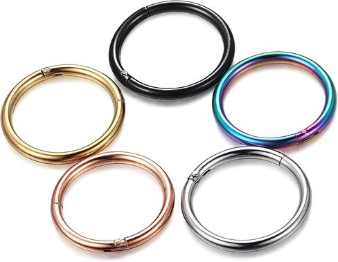 Jstyle 5 Pcs a Set 316L Stainless Steel Septum Piercing Nose Hoop Clicker Ring Hypoallergenic 16G 18G 20G in Kuwait