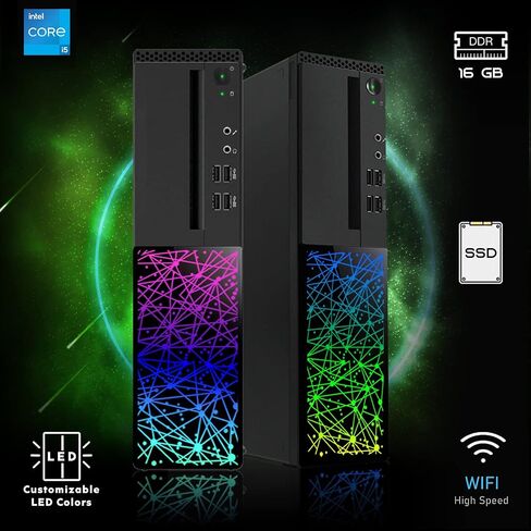 Gaming Desktop PC, Intel i5 6th, TechMagnet Galaxy, 16GB RAM, 1TB SSD | 2TB HDD, MTG New Dual 24 Inch Monitor, RGB Keyboard Mouse, GT 1030, Speaker, Webcam, Win 10 Pro (Renewed) in Kuwait