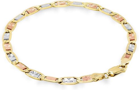 Nuragold 14k Three Tone Yellow Rose White Gold 5mm Valentin Mariner Link Anchor Chain Bracelet, Womens Mens Lobster Clasp 7" 7.5" 8" 8.5" 9" in Kuwait