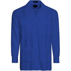 OmegaTux Men's Cuban Guayabera Long Sleeve Shirts Wedding Cigar Beach Bartender Casual in Saudi Arabia