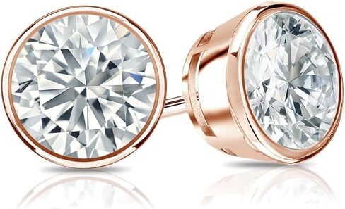 1/4 to 2 Carat Diamond Round Stud Earrings in 14k Gold (cttw, O. White, I2-I3) Bezel-set Push-back by Diamond Wish in Saudi Arabia