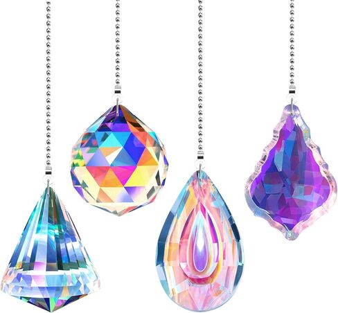 4 قطع كريستال Suncatcher سقف مروحة سحب سلسلة صانع ملون سحب سلسلة تمديد مع موصل للحمام المرحاض ضوء السقف مروحة ضوء (لونجان، جولة، مضلع، رباعي) in Kuwait
