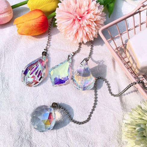 4 قطع كريستال Suncatcher سقف مروحة سحب سلسلة صانع ملون سحب سلسلة تمديد مع موصل للحمام المرحاض ضوء السقف مروحة ضوء (لونجان، جولة، مضلع، رباعي) in Kuwait