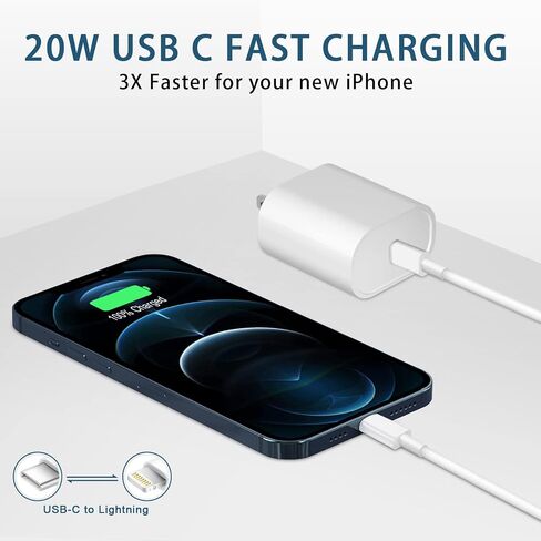 شاحن iPhone 14 13 12 شحن سريع، 【معتمد من Apple MFi 】 شاحن سريع USB C بقوة 20 وات مع كابل SCSI للشحن السريع بطول 6 أقدام لأجهزة iPhone 14/13/12/11/Xs/8، وiPad، وAirPods Pro والمزيد in Kuwait