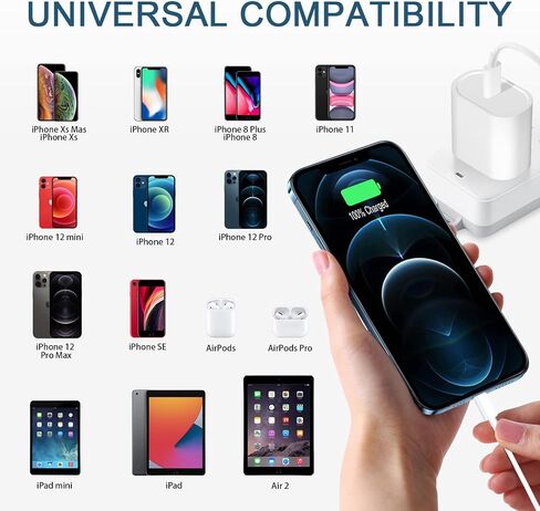 شاحن iPhone 14 13 12 شحن سريع، 【معتمد من Apple MFi 】 شاحن سريع USB C بقوة 20 وات مع كابل SCSI للشحن السريع بطول 6 أقدام لأجهزة iPhone 14/13/12/11/Xs/8، وiPad، وAirPods Pro والمزيد in Kuwait