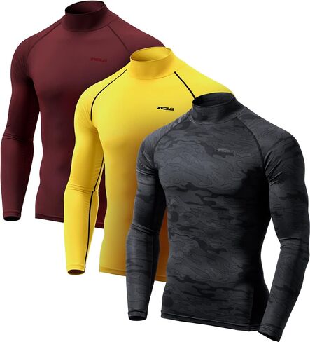 TSLA 1 or 3 Pack Men's UPF 50+ Mock Long Sleeve Compression Shirts, Athletic Workout Shirt, Water Sports Rash Guard in Saudi Arabia