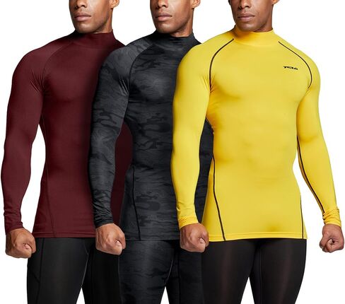 TSLA 1 or 3 Pack Men's UPF 50+ Mock Long Sleeve Compression Shirts, Athletic Workout Shirt, Water Sports Rash Guard in Saudi Arabia