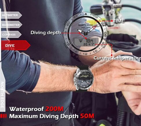 CakCity Altimeter Watch Stainless Steel Analog Digital Watches for Men Waterproof Pilot Watch Compass Diving Outdoor Sport Watch for Men 20ATM in Kuwait