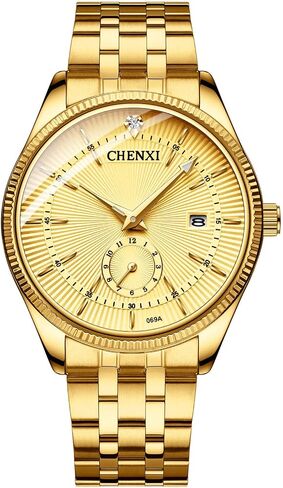 FANMIS Men's Luxury Analog Quartz Gold Wrist Watches Business Stainless Steel Band Dress Wrist Watch Classic Calendar Date Window 3ATM Water Resistant in Saudi Arabia