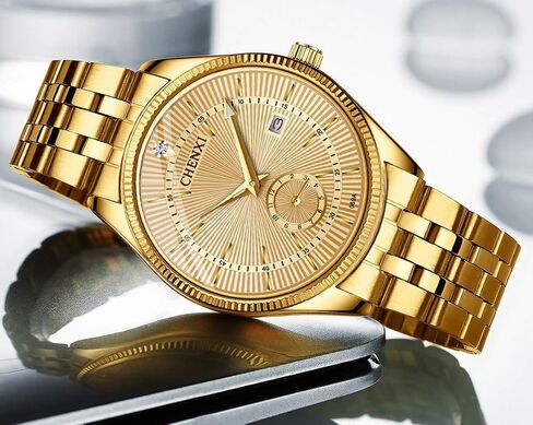 FANMIS Men's Luxury Analog Quartz Gold Wrist Watches Business Stainless Steel Band Dress Wrist Watch Classic Calendar Date Window 3ATM Water Resistant in Saudi Arabia