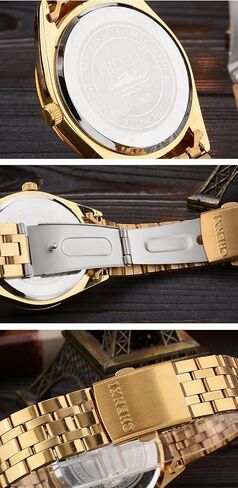 FANMIS Men's Luxury Analog Quartz Gold Wrist Watches Business Stainless Steel Band Dress Wrist Watch Classic Calendar Date Window 3ATM Water Resistant in Saudi Arabia