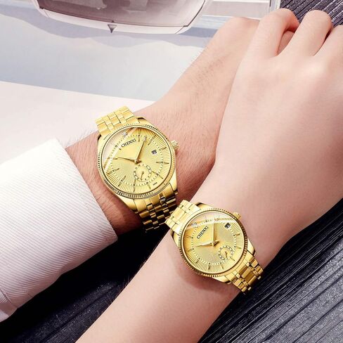FANMIS Men's Luxury Analog Quartz Gold Wrist Watches Business Stainless Steel Band Dress Wrist Watch Classic Calendar Date Window 3ATM Water Resistant in Saudi Arabia