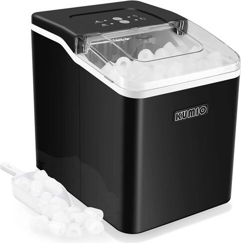 سطح عمل صانعات الثلج من كوميو، 9 رصاصات جاهزة في 9 دقائق، 26.5 رطل/24 ساعة، ماكينة ثلج مع تنظيف ذاتي، سلة ومغرفة ثلج قابلة للإزالة، مقاسان من رصاصة الثلج لحفلة بار المطبخ والمكتب، أسود in Kuwait