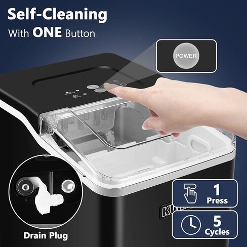 سطح عمل صانعات الثلج من كوميو، 9 رصاصات جاهزة في 9 دقائق، 26.5 رطل/24 ساعة، ماكينة ثلج مع تنظيف ذاتي، سلة ومغرفة ثلج قابلة للإزالة، مقاسان من رصاصة الثلج لحفلة بار المطبخ والمكتب، أسود in Kuwait