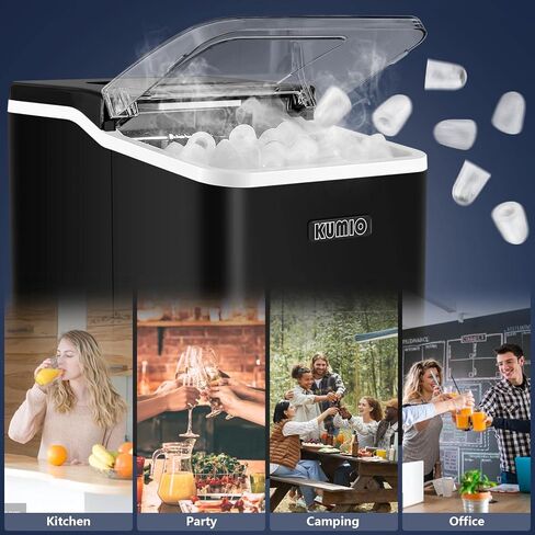 سطح عمل صانعات الثلج من كوميو، 9 رصاصات جاهزة في 9 دقائق، 26.5 رطل/24 ساعة، ماكينة ثلج مع تنظيف ذاتي، سلة ومغرفة ثلج قابلة للإزالة، مقاسان من رصاصة الثلج لحفلة بار المطبخ والمكتب، أسود in Kuwait