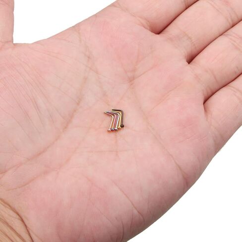 Ruifan 5PCS Surgical Steel Curved Nose Stud Ring L Shaped with 1.5mm-3mm Flat Piercing Jewelry 22G 20G 18G in Kuwait