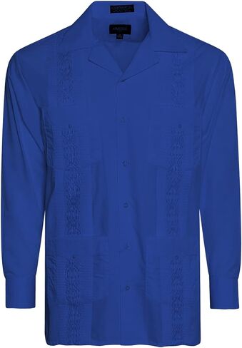 OmegaTux Men's Cuban Guayabera Long Sleeve Shirts Wedding Cigar Beach Bartender Casual in Saudi Arabia