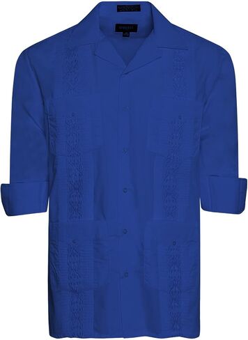 OmegaTux Men's Cuban Guayabera Long Sleeve Shirts Wedding Cigar Beach Bartender Casual in Saudi Arabia