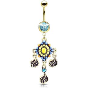 Forbidden Body Jewelry Surgical Steel Multicolored Tribal Belly Button Ring with Decorative Dangle in Saudi Arabia