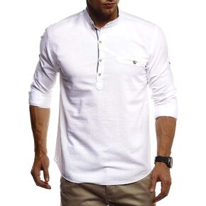 Leif Nelson Men's Short-Sleeved Shirt, Summer T-Shirt, Stand-up Collar, 100% Cotton LN3865