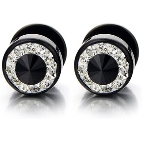 Mens Stud Earrings Stainless Steel Illusion Tunnel Plug Screw Back with Cubic Zirconia, 2pcs in Saudi Arabia