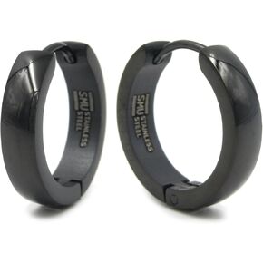 Stainless Steel Curved Face Round Hoop Men Earrings Gold Silver Black 18mm