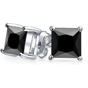 Unisex Princess cut Black Onyx 925 Sterling Silver Stud Earrings Platinum Plated Fine Jewelry for Men Women in Saudi Arabia