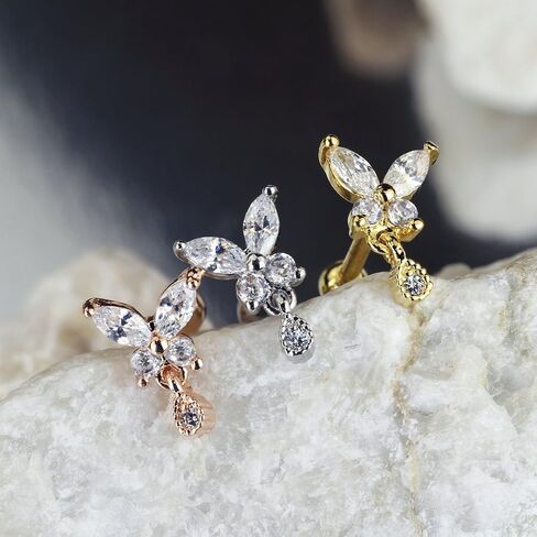 Covet Jewelry CZ Butterfly Tear Drop Dangle 316L Surgical Steel Cartilage, Tragus Barbell Studs in Saudi Arabia