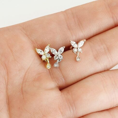 Covet Jewelry CZ Butterfly Tear Drop Dangle 316L Surgical Steel Cartilage, Tragus Barbell Studs in Saudi Arabia