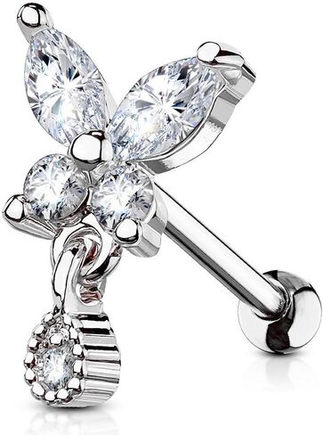 Covet Jewelry CZ Butterfly Tear Drop Dangle 316L Surgical Steel Cartilage, Tragus Barbell Studs in Saudi Arabia