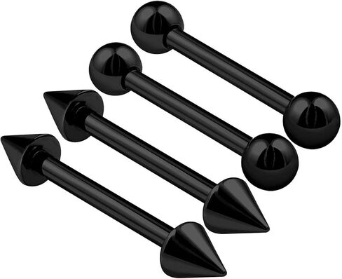 4PCS Stainless Steel Black Straight Barbell 16g 3/8 10mm 3mm Ball Cone Cartilage Helix Earrings Rook Piercing Jewelry 0775 in Saudi Arabia