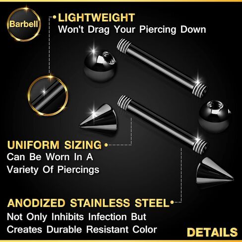4PCS Stainless Steel Black Straight Barbell 16g 3/8 10mm 3mm Ball Cone Cartilage Helix Earrings Rook Piercing Jewelry 0775 in Saudi Arabia
