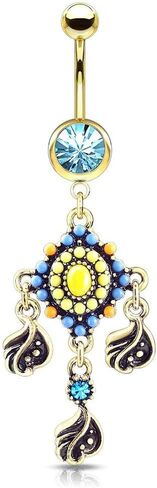 Forbidden Body Jewelry Surgical Steel Multicolored Tribal Belly Button Ring with Decorative Dangle in Kuwait