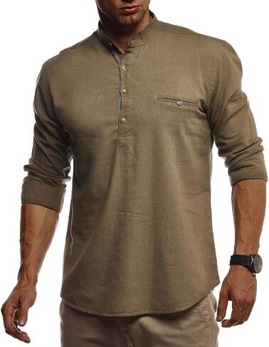 Leif Nelson Men's Short-Sleeved Shirt, Summer T-Shirt, Stand-up Collar, 100% Cotton LN3865 in Saudi Arabia