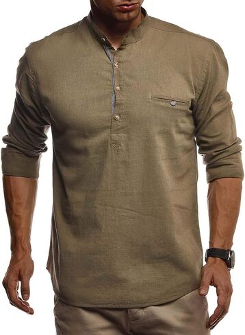 Leif Nelson Men's Short-Sleeved Shirt, Summer T-Shirt, Stand-up Collar, 100% Cotton LN3865 in Saudi Arabia