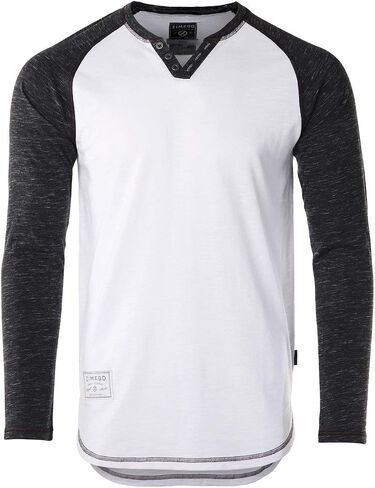 ZIMEGO Mens Long Sleeve V Neck Henley - Thin Color Block Raglan Casual T-Shirt in Kuwait
