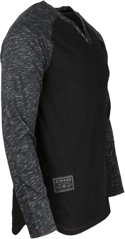 ZIMEGO Mens Long Sleeve V Neck Henley - Thin Color Block Raglan Casual T-Shirt in Kuwait