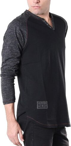 ZIMEGO Mens Long Sleeve V Neck Henley - Thin Color Block Raglan Casual T-Shirt in Kuwait