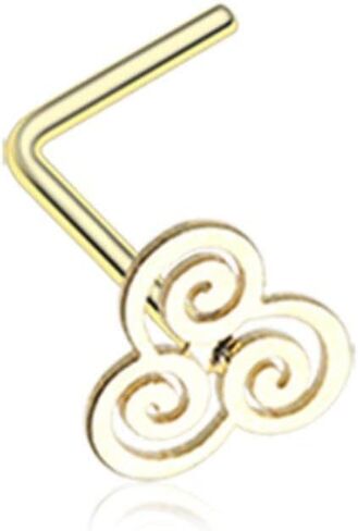 Covet Jewelry Golden Gold Trinity Swirl L-Shaped Nose Ring in Saudi Arabia