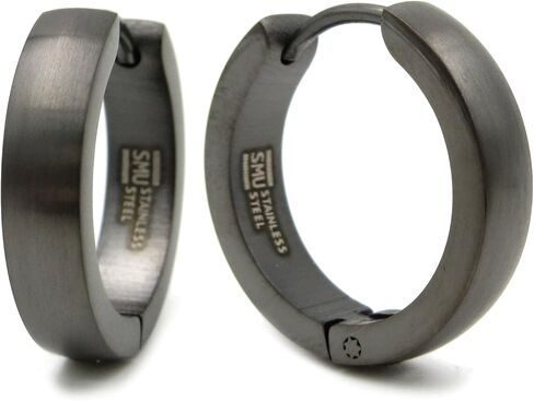 Stainless Steel Curved Face Round Hoop Men Earrings Gold Silver Black 18mm in Kuwait