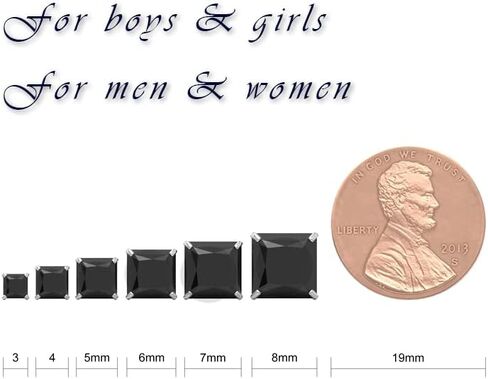 Unisex Princess cut Black Onyx 925 Sterling Silver Stud Earrings Platinum Plated Fine Jewelry for Men Women in Saudi Arabia