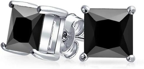 Unisex Princess cut Black Onyx 925 Sterling Silver Stud Earrings Platinum Plated Fine Jewelry for Men Women in Saudi Arabia
