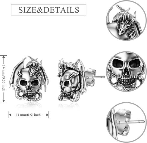 Seiyang Skull Earrings Sterling Silver Skull Dragon/Snake/Owl/Bones/Pirate Stud Earrings for Women Men (with Gift Box) in Saudi Arabia