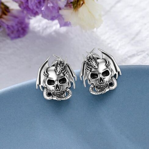 Seiyang Skull Earrings Sterling Silver Skull Dragon/Snake/Owl/Bones/Pirate Stud Earrings for Women Men (with Gift Box) in Saudi Arabia