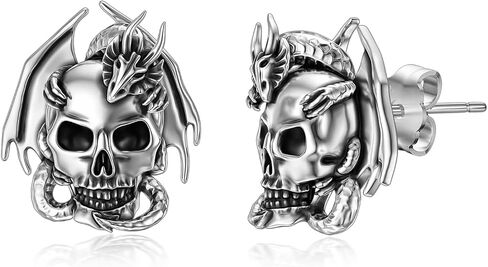Seiyang Skull Earrings Sterling Silver Skull Dragon/Snake/Owl/Bones/Pirate Stud Earrings for Women Men (with Gift Box) in Saudi Arabia