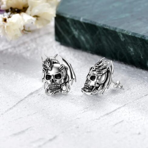 Seiyang Skull Earrings Sterling Silver Skull Dragon/Snake/Owl/Bones/Pirate Stud Earrings for Women Men (with Gift Box) in Saudi Arabia