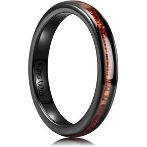 King Will Nature 3mm 4mm 5mm 6mm Black Domed Koa Wood Ceramic Ring Wedding Band Polished