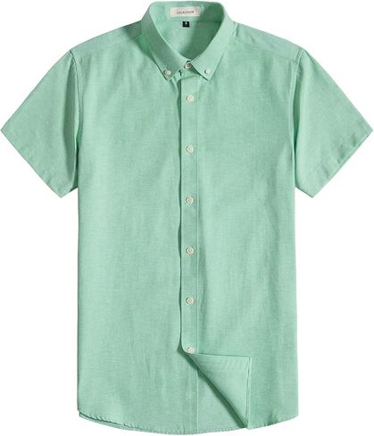 LOCALMODE Men's Casual Slim Fit Short Sleeve Button Down Solid Oxford Dress Shirt in Saudi Arabia