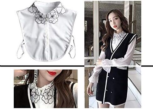 Joyci OL Joker Shirt Fake Collar Black Side Embroidery Chiffon Decorative Collar in Saudi Arabia